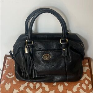 Tommy Hilfiger Black Leather Satchel Handbag with Tassel